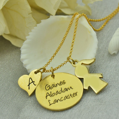 Family Names Pendant For Mother With Kids Charm In 18ct Gold Plated - The Name Jewellery™
