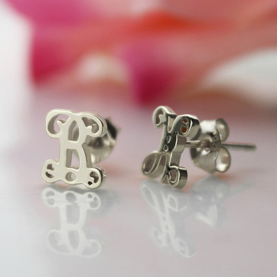 Personalised Single Monogram Stud Earrings Sterling Silver - The Name Jewellery™