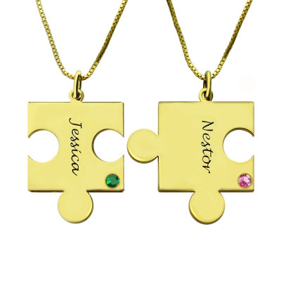 Matching Puzzle Necklace for Couple With Name  Birthstone 18ct Gold Plate - The Name Jewellery™