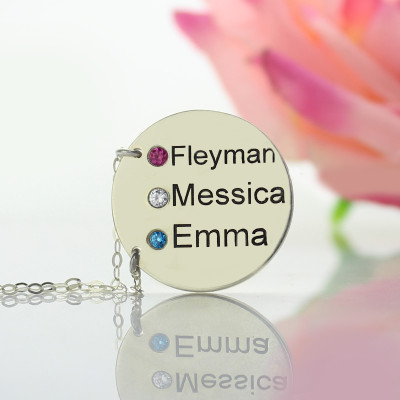 Disc Necklace With Names  Birthstones Silver - The Name Jewellery™