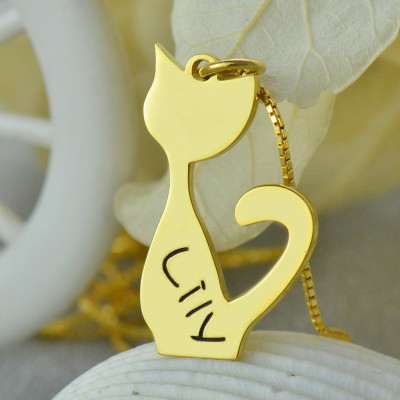 Custom Cat Name Pendant Necklace 18ct Gold Plated Over - The Name Jewellery™