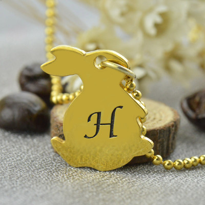 Tiny Rabbit Initial Charm Necklace 18ct Gold Plated - The Name Jewellery™