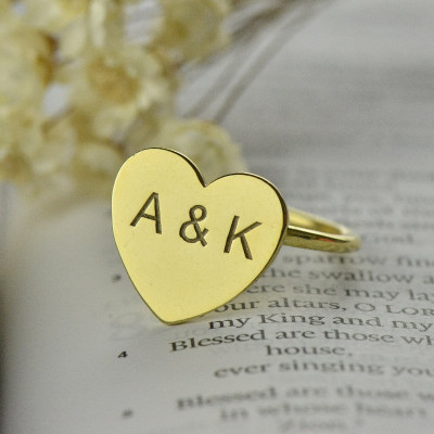 Engraved Sweetheart Ring with Double Initials 18ct Gold Plated - The Name Jewellery™