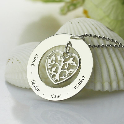 Personalised Heart Family Tree Necklace Sterling Silver - The Name Jewellery™