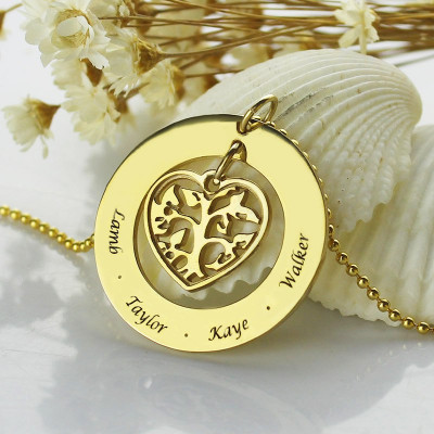 Circle Family Tree Pendant Necklace In 18ct Gold Plated - The Name Jewellery™