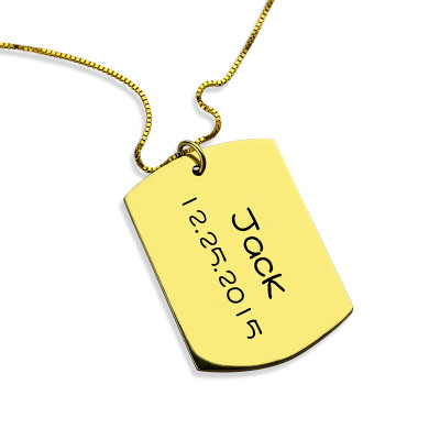 ID Dog Tag Bar Pendant with Name and Birth Date Gold Plated Silver - The Name Jewellery™