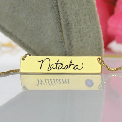Custom Necklace Signature Bar Necklace Handwritring 18ct Gold Plated - The Name Jewellery™