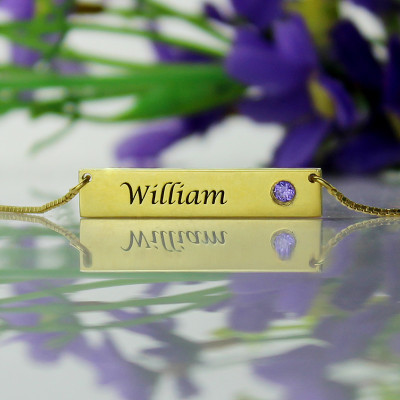 Name Bar Necklace with Birthstone 18ct Gold Plated - The Name Jewellery™