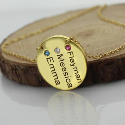 Disc Birthstone Family Names Necklace in 18ct Gold Plated - The Name Jewellery™