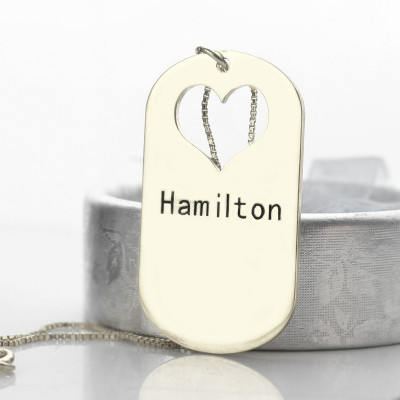 Couples Name Dog Tag Necklace Set with Cut Out Heart - The Name Jewellery™
