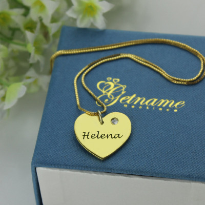 Simple Heart Necklace with Name  Birhtstone 18ct Gold Plated - The Name Jewellery™