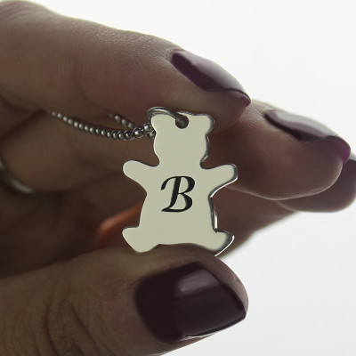 Personalised Teddy Bear Initial Necklace Sterling Silver - The Name Jewellery™