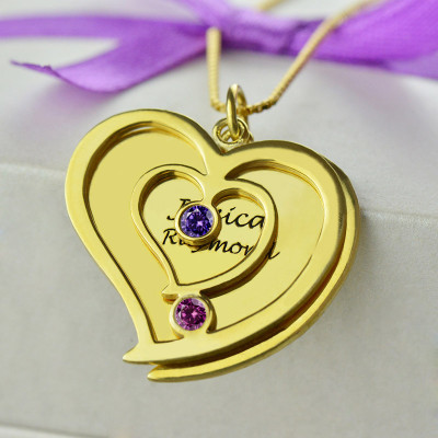 His  Her Birthstone Heart Name Necklace 18ct Gold Plated - The Name Jewellery™