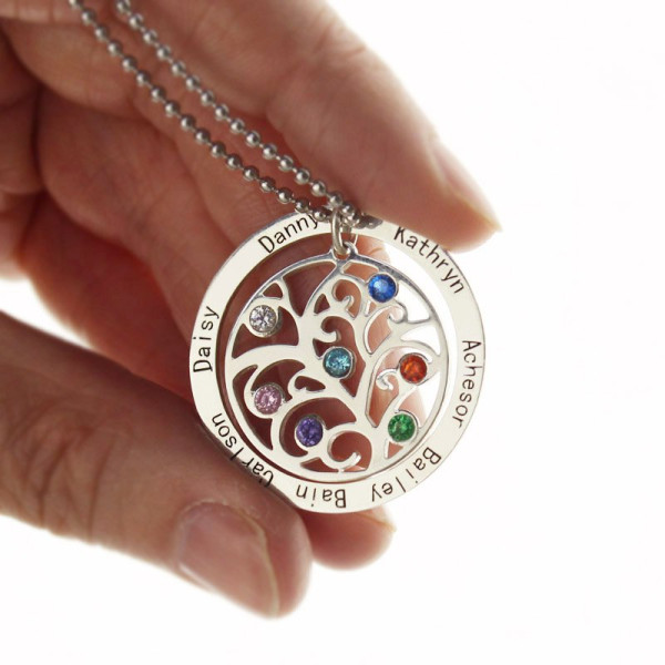 Personalised Family Tree Birthstone Name Necklace - The Name Jewellery™