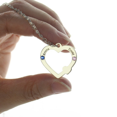 Double Name Open Heart Necklace with Birthstone Sterling Silver - The Name Jewellery™