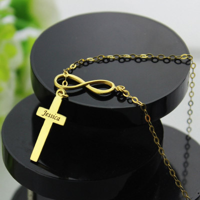 Infinity Symbol Cross Name Necklace 18ct Gold Plated - The Name Jewellery™