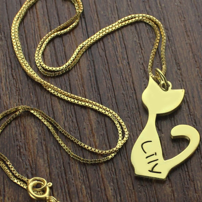 Custom Cat Name Pendant Necklace 18ct Gold Plated Over - The Name Jewellery™