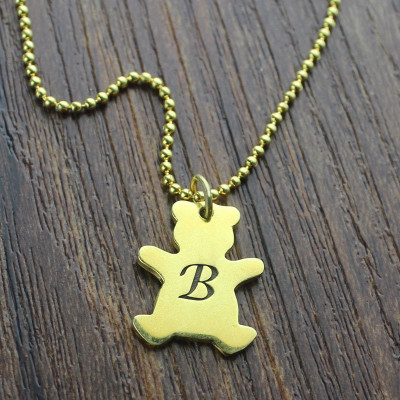 Cute Teddy Bear Initial Charm Necklace 18ct Gold Plated - The Name Jewellery™