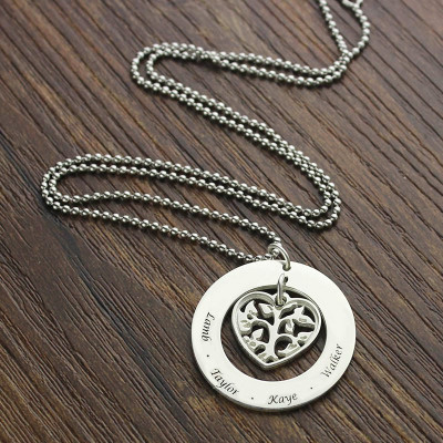 Personalised Heart Family Tree Necklace Sterling Silver - The Name Jewellery™