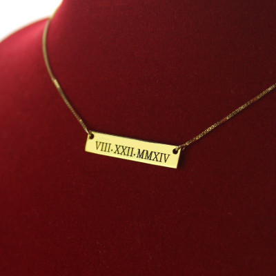Personalised Roman Numeral Bar Necklace 18ct Gold Plated - The Name Jewellery™