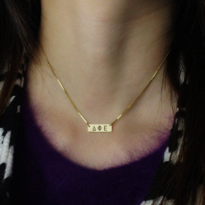 Personalised Greek Letter Sorority Bar Necklace 18ct Gold Plated - The Name Jewellery™