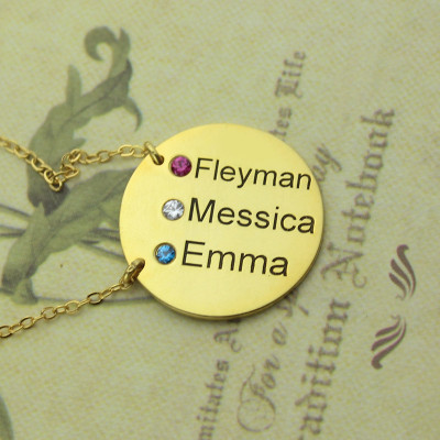 Disc Birthstone Family Names Necklace in 18ct Gold Plated - The Name Jewellery™