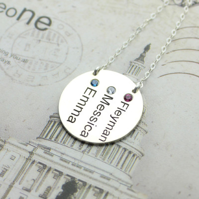 Disc Necklace With Names  Birthstones Silver - The Name Jewellery™