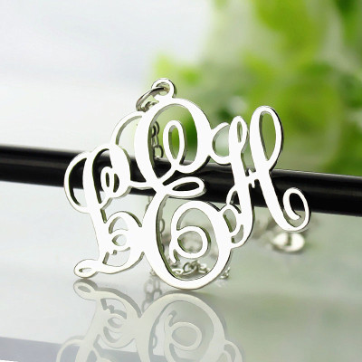 Personalised Vine Font Initial Monogram Necklace 18ct White Gold Plated - The Name Jewellery™