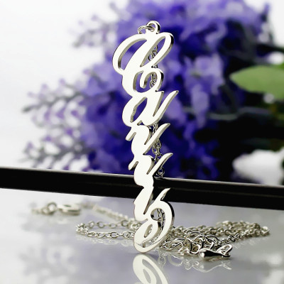 Solid White Gold 18ct Personalised Vertical Carrie Style Name Necklace - The Name Jewellery™