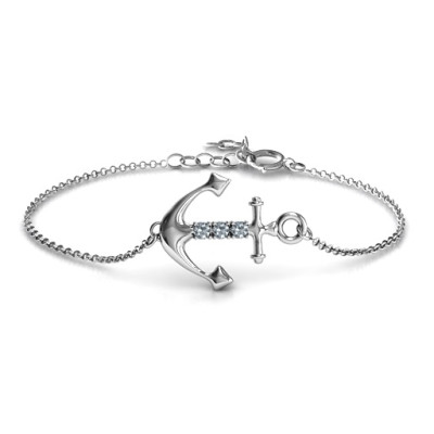 Personalised Anchor Bracelet with Three Stones - The Name Jewellery™