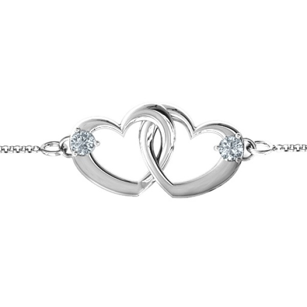 Sterling Silver Interlocking Heart Promise Bracelet with Two Stones - The Name Jewellery™