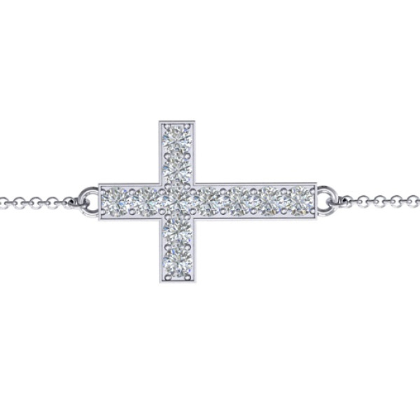 Sterling Silver Shimmering Cross Bracelet With Cubic Zirconia Accent Stones - The Name Jewellery™