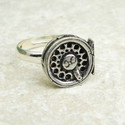 Fly Fishing Reel Ring Antiqued Pewter - The Name Jewellery™