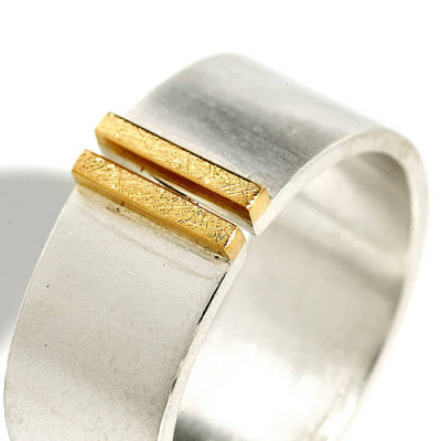 Silver And Gold Double Bar Wide Band Ring - The Name Jewellery™