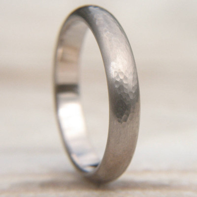 Hammered Wedding Ring In 18ct White Gold - The Name Jewellery™