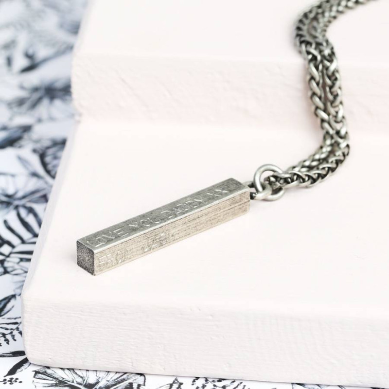 Stainless Steel Vertical Bar Pendant Necklace,Personalised Rectangle Bar  Necklace for Men,Fathers or Mothers Day Gift