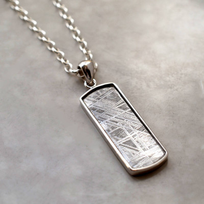 Meteorite And Silver Rectangular Necklace - The Name Jewellery™