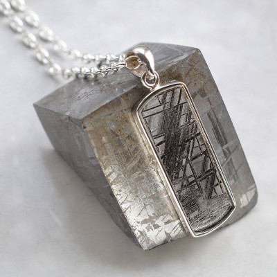 Meteorite And Silver Rectangular Necklace - The Name Jewellery™