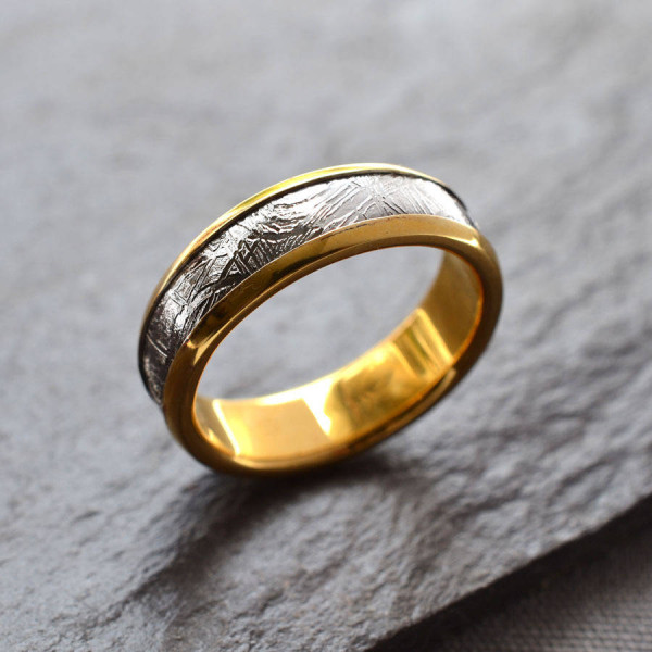Meteorite Inlaid Gold Plated Ring - The Name Jewellery™