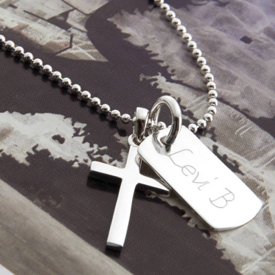 Personalised Sterling Silver Cross And Dogtag Necklace - The Name Jewellery™