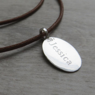 Silver Tag amp Leather Cord Necklace - The Name Jewellery™