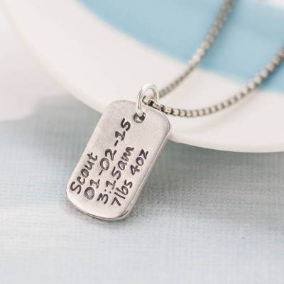 Personalised Dog Tag Necklace With Baby Birth Info - The Name Jewellery™