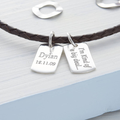 Personalised Silver And Leather Double Dog Tag Necklet - The Name Jewellery™